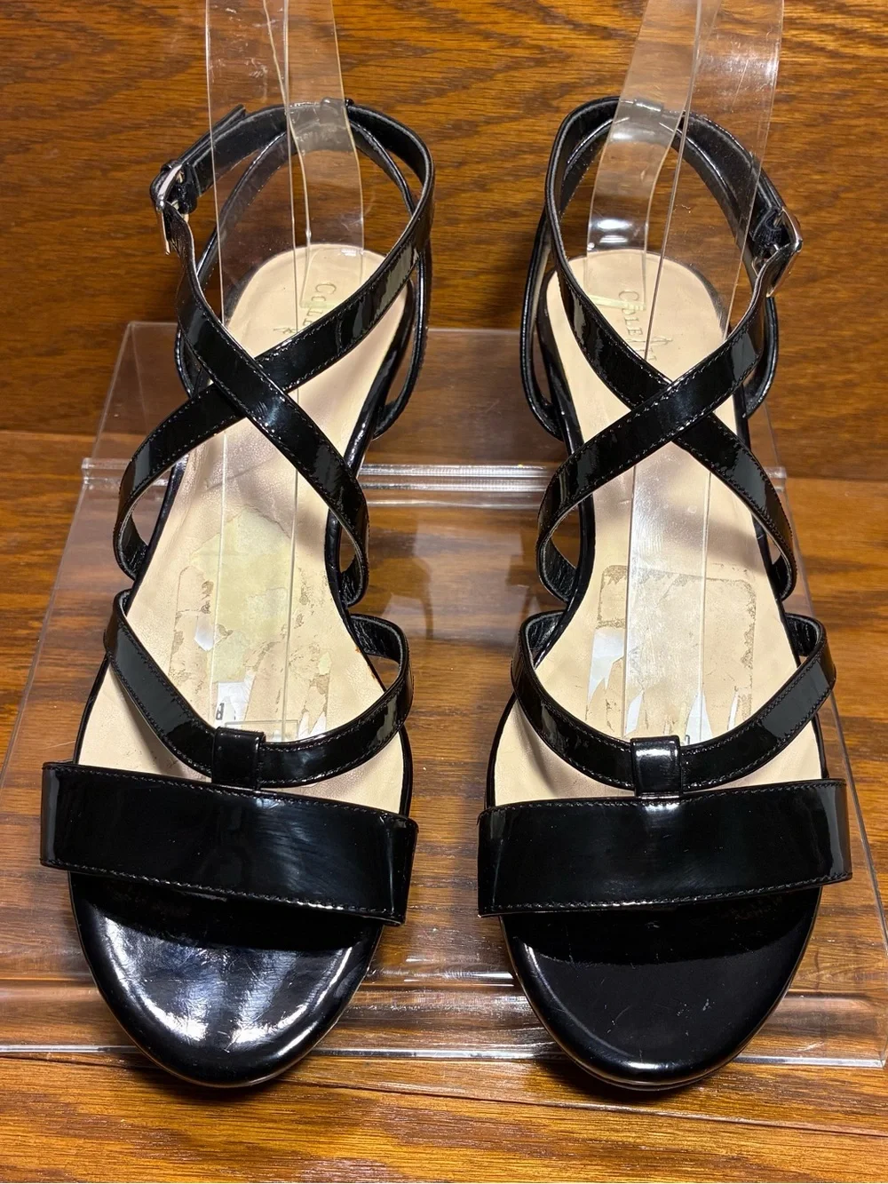 Cole Haan Black Patent Leather Strappy Wedge Sandals Size 6